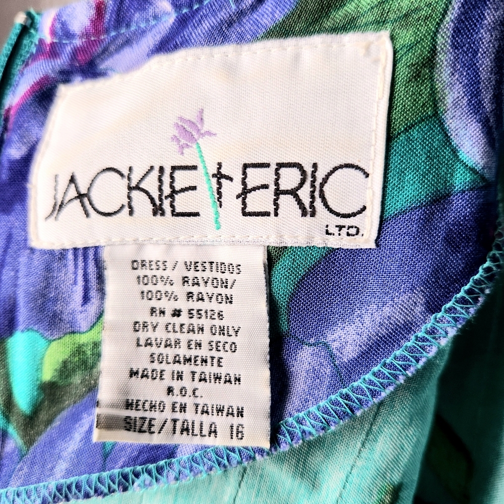 Vintage Jackie & Eric Vibrant Maxi Dress Pintuck Teal Purple Pink Womens 16 - Picture 8 of 11